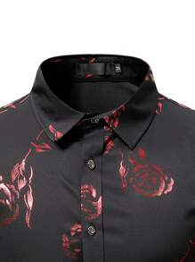 Manfinity Men Random Rose Jacquard Button Up Shirt - Black - View 3
