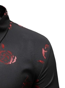 Manfinity Men Random Rose Jacquard Button Up Shirt - Black - View 4