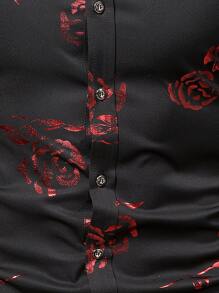 Manfinity Men Random Rose Jacquard Button Up Shirt - Black - View 5