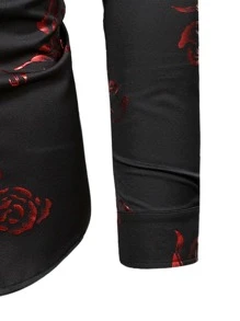 Manfinity Men Random Rose Jacquard Button Up Shirt - Black - View 6