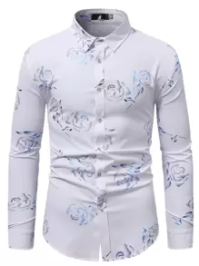 Manfinity Hombres Camisa con estampado floral - Blanco - Ver 1