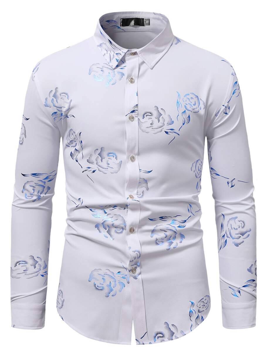 Manfinity Hombres Camisa con estampado floral - Blanco - Ver 1