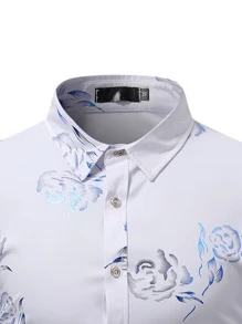 Manfinity Hombres Camisa con estampado floral - Blanco - Ver 3