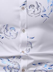 Manfinity Hombres Camisa con estampado floral - Blanco - Ver 5