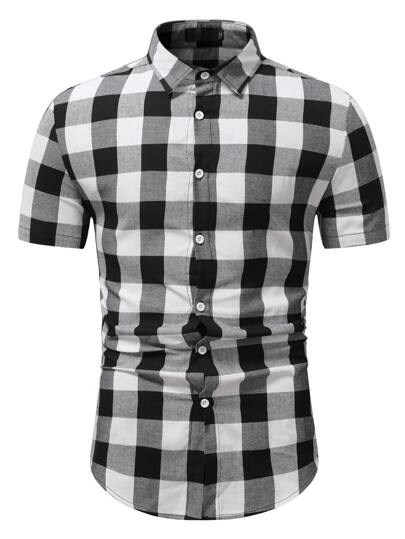 للرجال قميص مربعات بافالو بلون أحمر أزرار أمامية