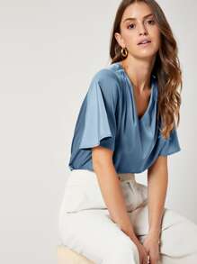 MOTF PREMIUM RELAXED FIT BUTTERFLY SLEEVE TOP - Blue - View 1