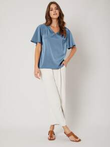 MOTF PREMIUM RELAXED FIT BUTTERFLY SLEEVE TOP - Blue - View 3