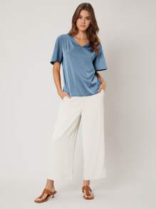 MOTF PREMIUM RELAXED FIT BUTTERFLY SLEEVE TOP - Blue - View 5