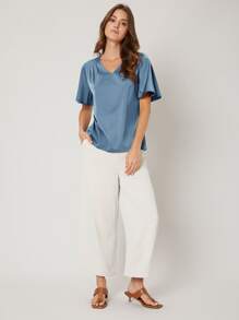 MOTF PREMIUM RELAXED FIT BUTTERFLY SLEEVE TOP - Blue - View 6