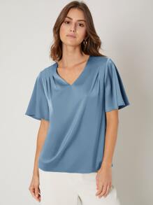 MOTF PREMIUM RELAXED FIT BUTTERFLY SLEEVE TOP - Blue - View 7