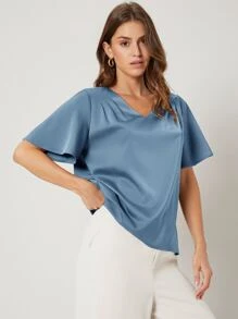 MOTF PREMIUM RELAXED FIT BUTTERFLY SLEEVE TOP - Blue - View 8