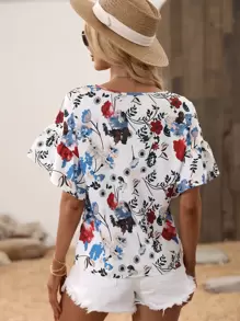 SHEIN LUNE 印花荷葉邊袖口襯衫 - 彩色 - 查看 2