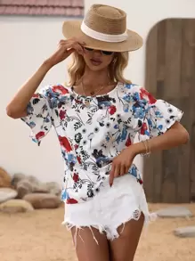 SHEIN LUNE 印花荷葉邊袖口襯衫 - 彩色 - 查看 5