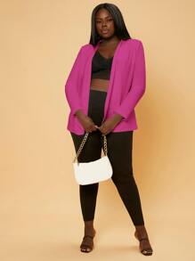 Slaydiva Áo vest Plus size màu trơn Thanh lịch - Màu Hồng Tươi - Xem 3