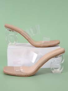 Clear Sculptural Heeled Mule Sandals - Clear - View 1