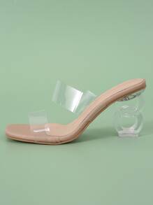 Clear Sculptural Heeled Mule Sandals - Clear - View 3