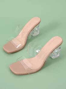 Clear Sculptural Heeled Mule Sandals - Clear - View 4
