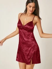 SHEIN BAE Đầm Lộ Lưng Hội Chữ thập Chia Buộc lại Hoa Gợi cảm - Màu Đỏ Sâu - Xem 2