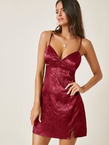 SHEIN BAE Đầm Lộ Lưng Hội Chữ thập Chia Buộc lại Hoa Gợi cảm - Màu Đỏ Sâu - Xem 4