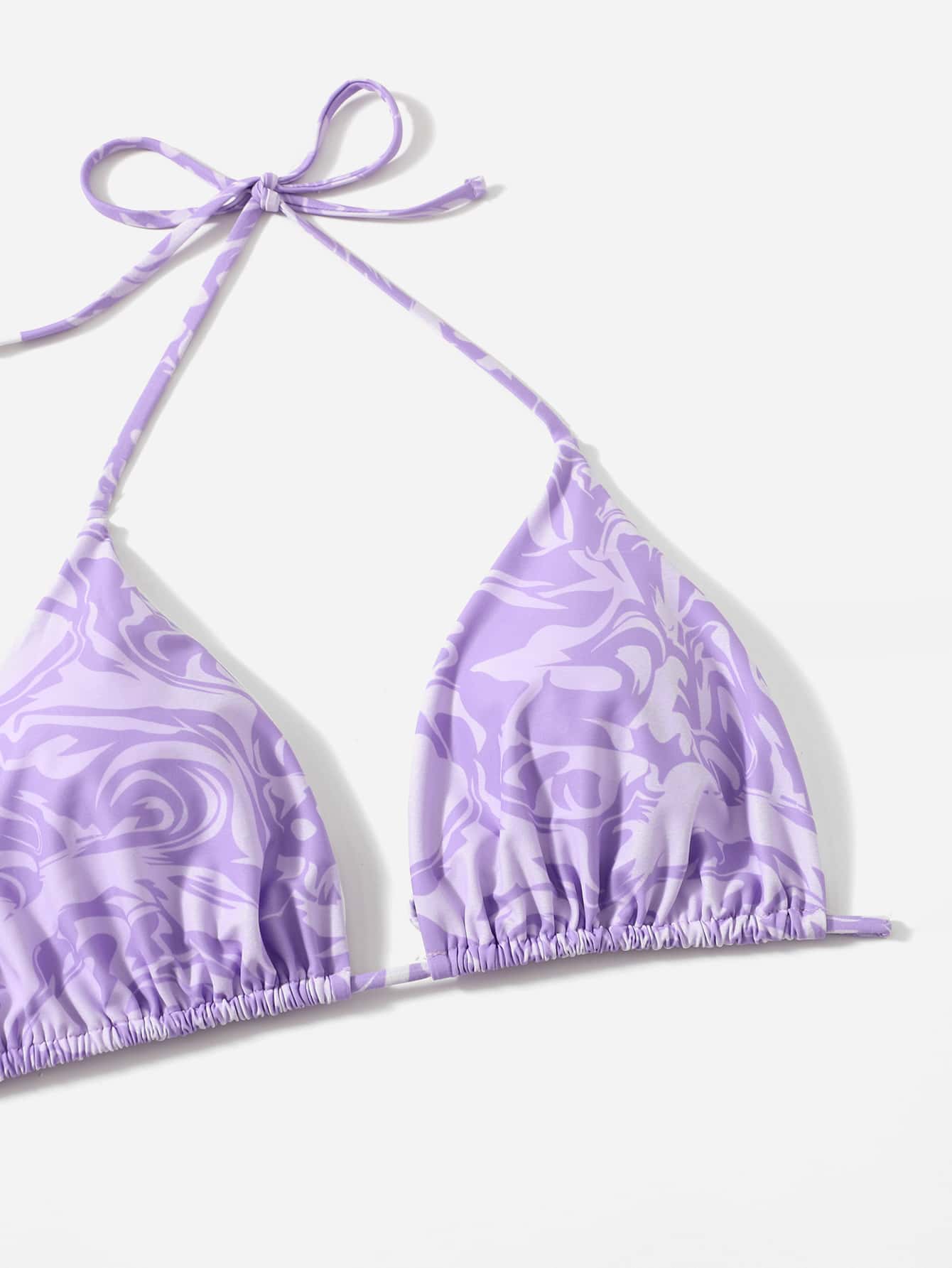 SHEIN Swim Curve 夏季海灘大碼流體領口三角比基尼套裝，配有束繩海灘裙 - 紫羅蘭色 - 查看 4