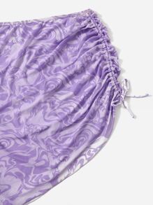 SHEIN Swim Curve 夏季海灘大碼流體領口三角比基尼套裝，配有束繩海灘裙 - 紫羅蘭色 - 查看 5