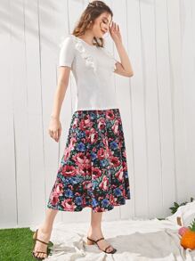 Mulvari 素色木耳邊T恤和滿版印花荷葉邊裙子套裝 - 彩色 - 查看 5