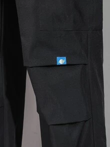 Manfinity Quần Nam Dây kéo Đắp vá Túi Lá thư Đường phố - màu đen - Xem 3