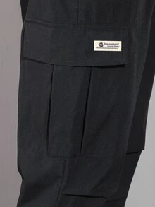 Manfinity Quần Nam Dây kéo Đắp vá Túi Lá thư Đường phố - màu đen - Xem 4