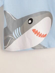 SHEIN Niños Camiseta con estampado de tiburón - Celeste - Ver 3