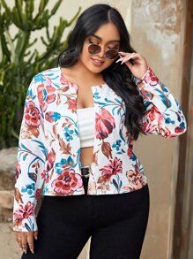 Cazadora con estampado floral con parte delantera abierta - Multicolor - Ver 1