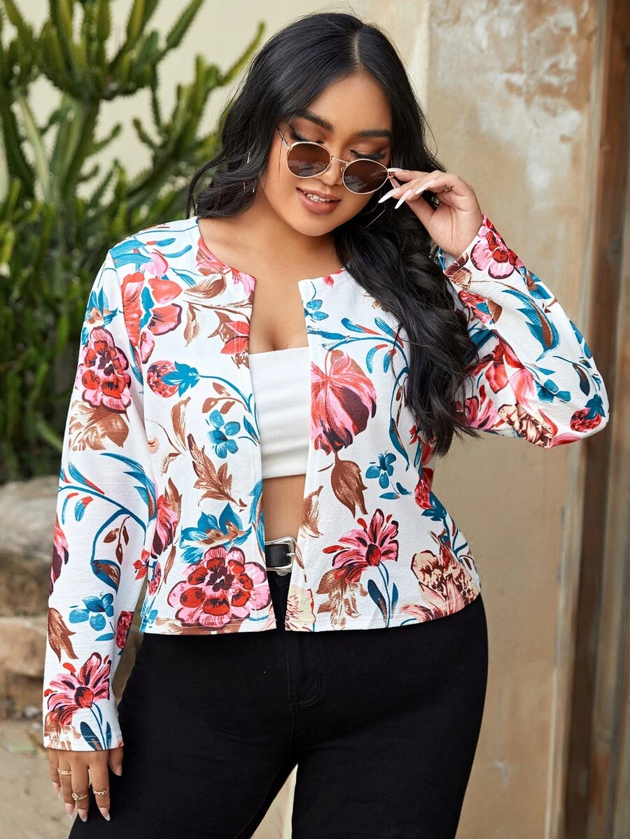 Cazadora con estampado floral con parte delantera abierta - Multicolor - Ver 1