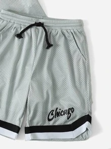 SHEIN Boys Letter Graphic Button Placket Shirt & Shorts Set - Grey - View 4