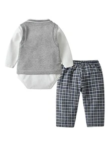Baby Graphic Print Bodysuit & Plaid Pants Set