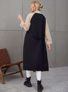 雙色插肩袖雙排釦風衣外套 - 黑色 - 查看 2