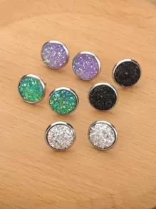 4對金屬亮絲圓形耳釘,不銹鋼首飾類 - 彩色 - 查看 1