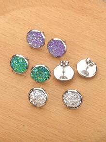 4對金屬亮絲圓形耳釘,不銹鋼首飾類 - 彩色 - 查看 2