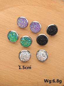 4對金屬亮絲圓形耳釘,不銹鋼首飾類 - 彩色 - 查看 3