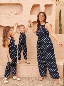 小女童1入組波卡圓點後鎖孔腰帶連身褲 - 藏蓝色 - 查看 3