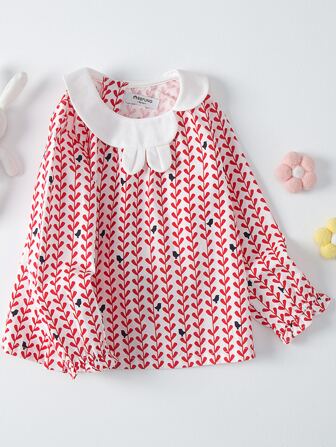 YINGZIFANG 小女童植物圖案彼得潘領上衣