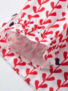 YINGZIFANG 小女童植物圖案彼得潘領上衣 - 紅白色 - 查看 3