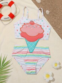Toddler Girls Striped One Piece Swimsuit - White - View 1