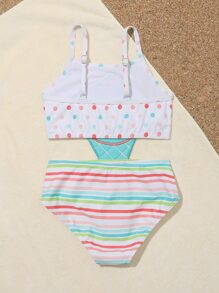 Toddler Girls Striped One Piece Swimsuit - White - View 2