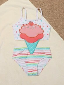 Toddler Girls Striped One Piece Swimsuit - White - View 3