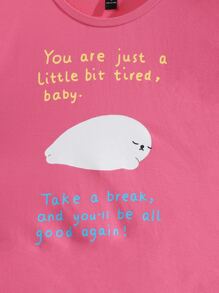 Wang xx 卡通和標語圖案運動衫 - 玫紅色 - 查看 5