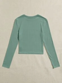 SHEIN Essnce Camiseta corta unicolor tejida de canalé - verde menta - Ver 2