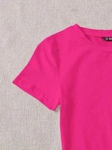 SHEIN EZwear Neon Pink Split Hem Solid Dress,Summer Dresses For Women