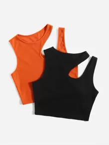 SHEIN EZwear 2pcs Women Solid Color Round Neck Hollow Out Design Casual Knit Top Set - Multicolor - View 4