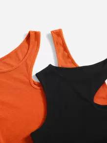 SHEIN EZwear 2pcs Women Solid Color Round Neck Hollow Out Design Casual Knit Top Set - Multicolor - View 5