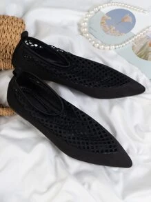 Giày bệt Nữ Cắt ra màu trơn - màu đen - Xem 2