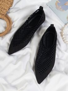 Giày bệt Nữ Cắt ra màu trơn - màu đen - Xem 4